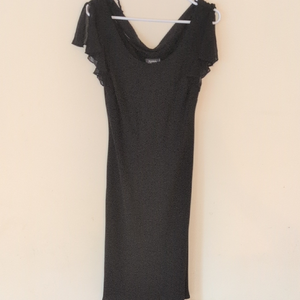 Dressbarn Black Sheath Dress with Cowl Neck and Flutter Cap Sleeves